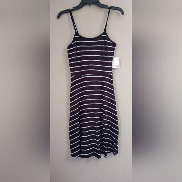 NWT SO Black/White Striped Skater Dress with Shelf Bra Size Small - Picture 1 of 7